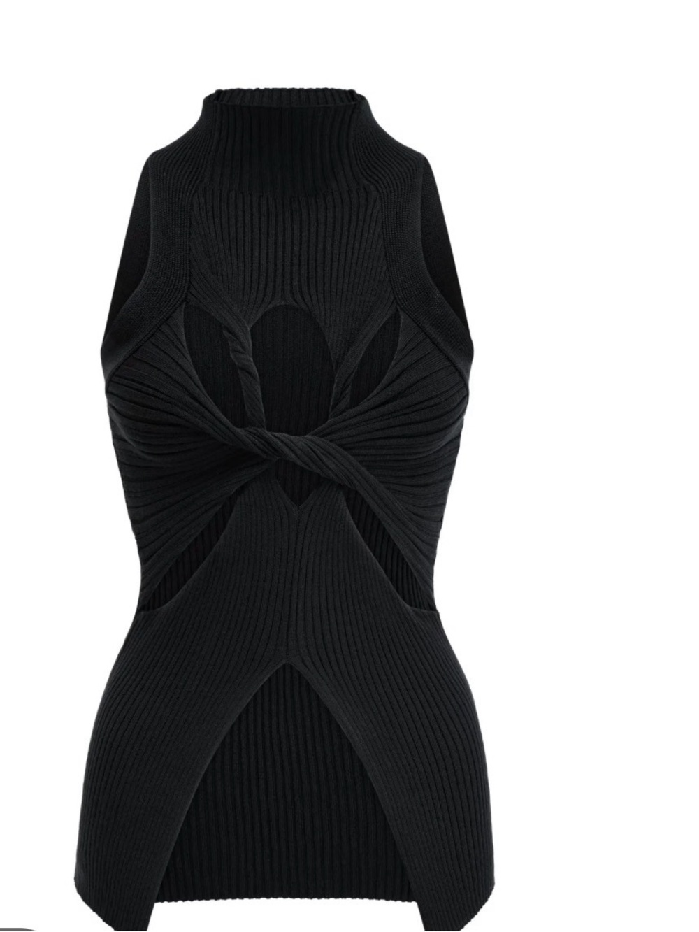 Dion Lee Black Twist-Knot Ribbed Halter Dress